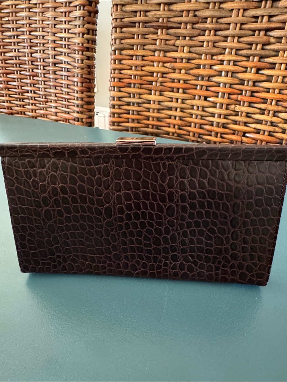 Banana Republic Croc-Embossed Clutch in Dark Brown. Perfect condition. So Sleek.